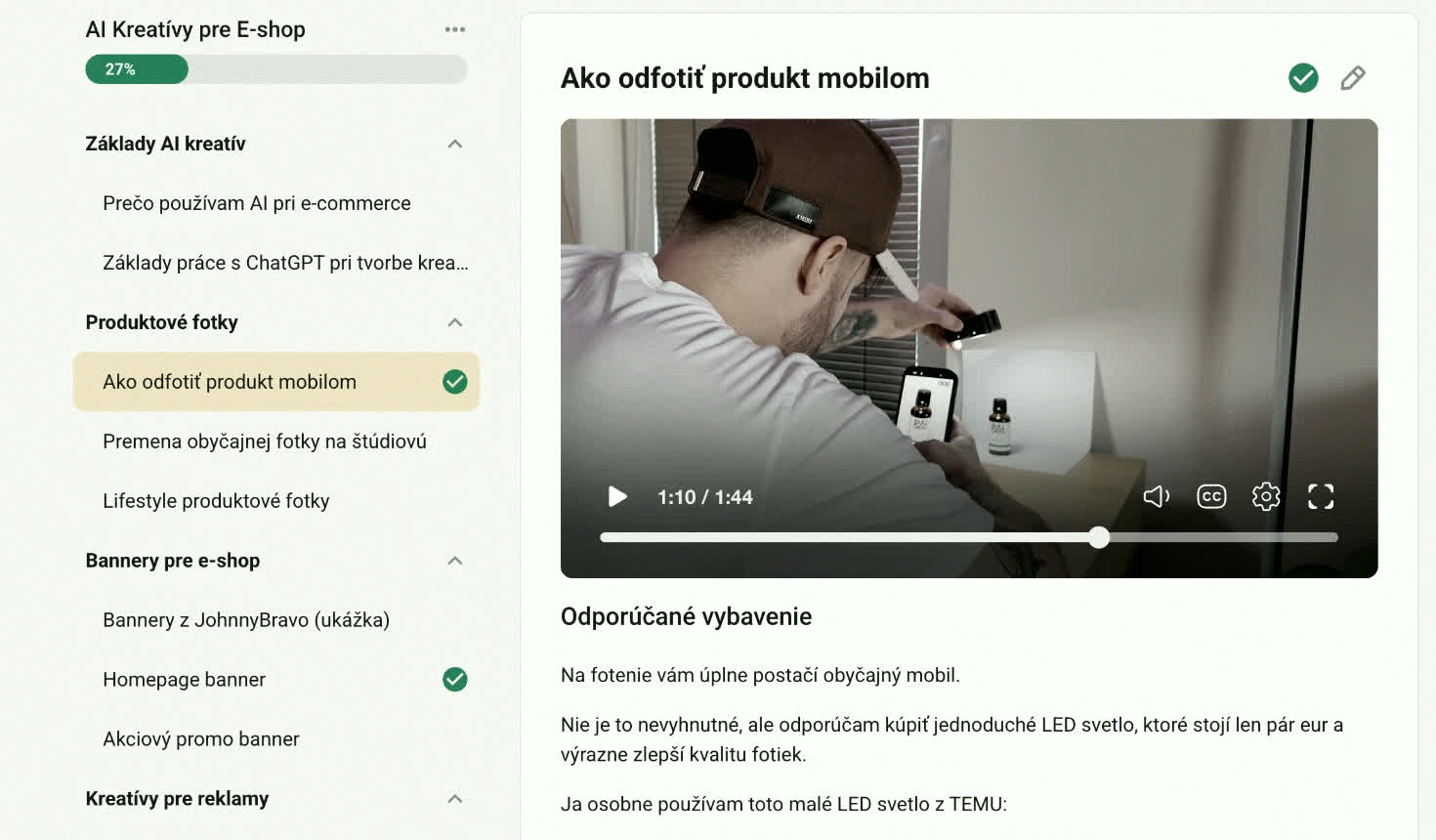 Náhľad do kurzu ECOM BBY – zoznam lekcií a video lekcia